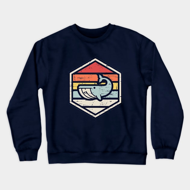 Retro Badge Whale Crewneck Sweatshirt by rojakdesigns